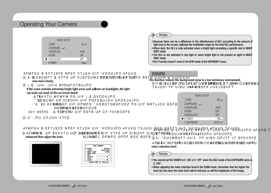 Samsung SCV-2080R manual Enhanced then adjust the level, Main Setup Lens Exposure White BAL, SSNR3 DAY/NIGHT 