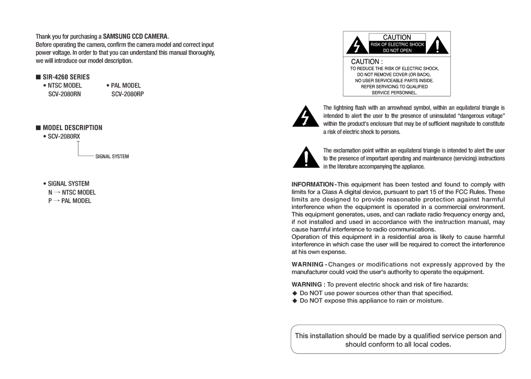 Samsung manual Thank you for purchasing a Samsung CCD Camera, SCV-2080RN, SCV-2080RX, SCV-2080RP 