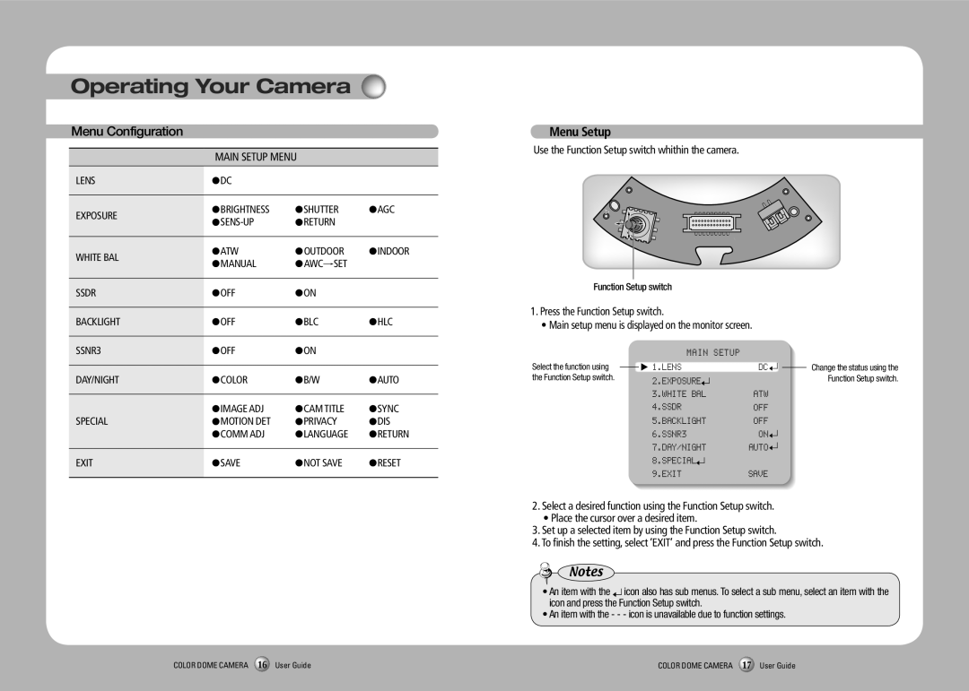 Samsung SCV-2080R manual Operating Your Camera, Menu Configuration, Menu Setup 