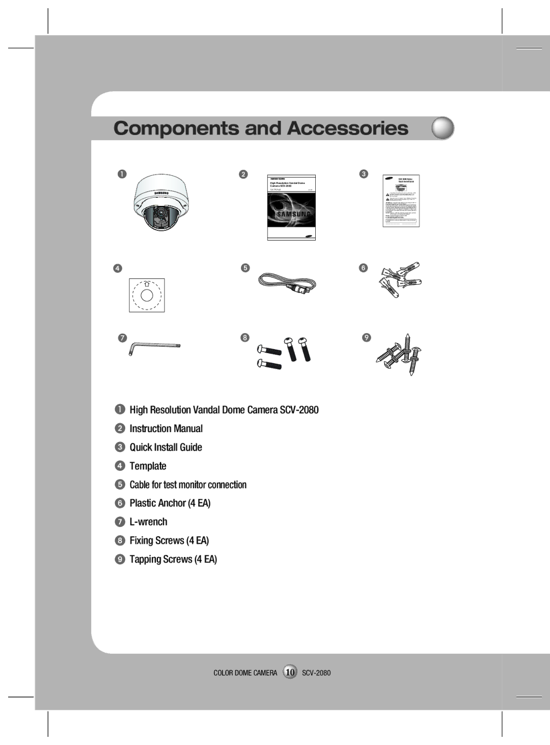 Samsung SCV-2080P, SCV-2080X, SCV-2080N user manual Components and Accessories 