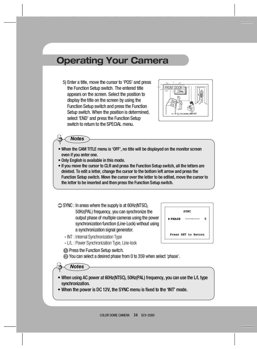 Samsung SCV-2080P, SCV-2080X, SCV-2080N user manual  Sync In areas where the supply is at 60HzNTSC 