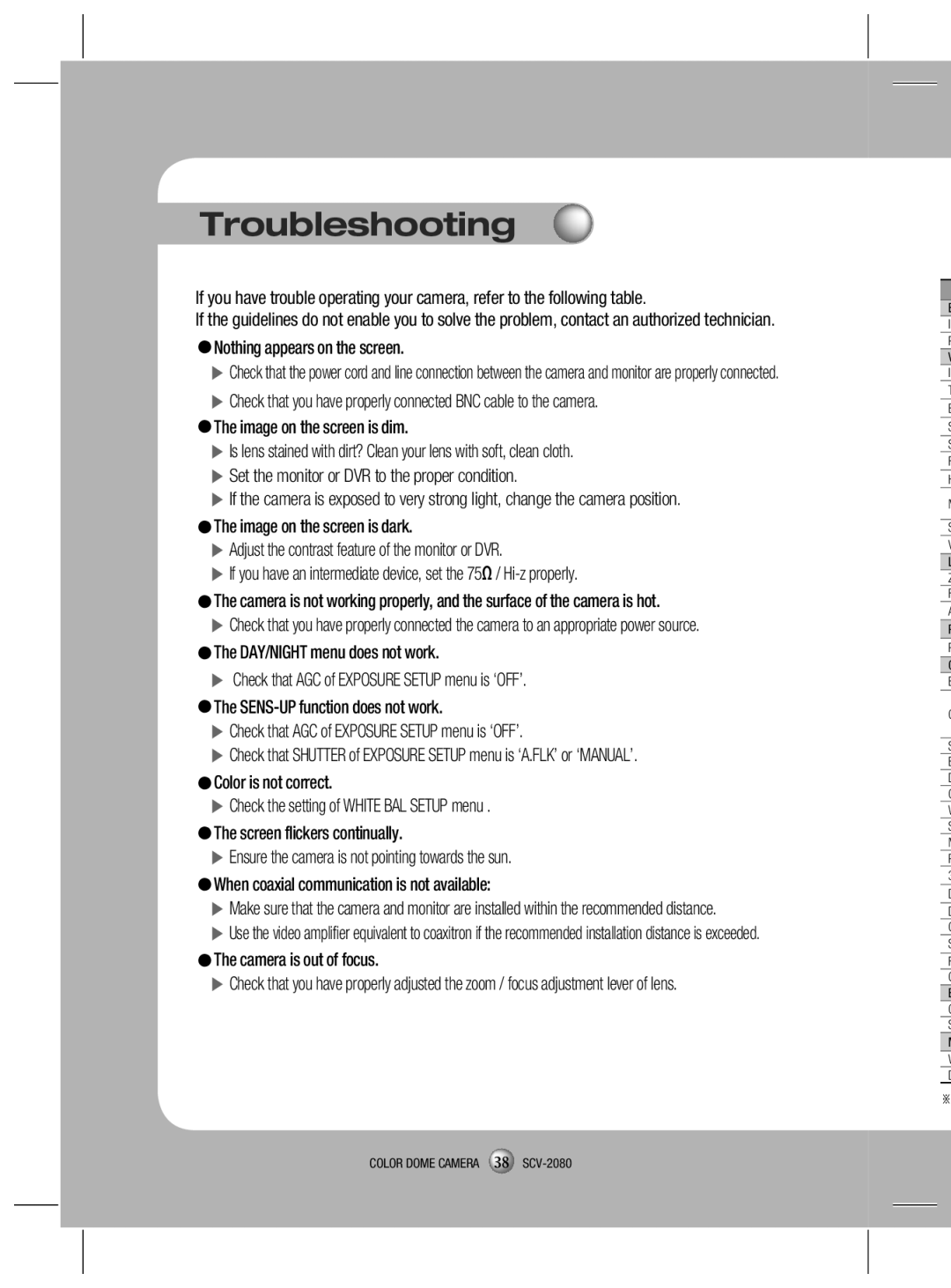 Samsung SCV-2080P, SCV-2080X, SCV-2080N user manual Troubleshooting 