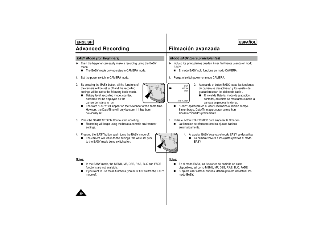 Samsung SCW61, SCW62 manual Easy Mode for Beginners Modo Easy para principiantes 