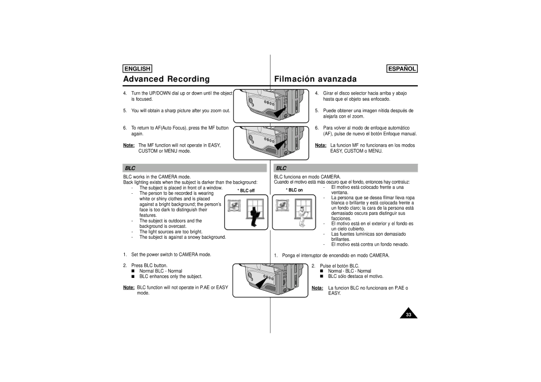 Samsung SCW62, SCW61 manual Blc, BLC off BLC on 