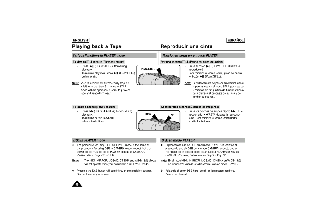 Samsung SCW61, SCW62 manual DSE in Player mode DSE en modo Player 