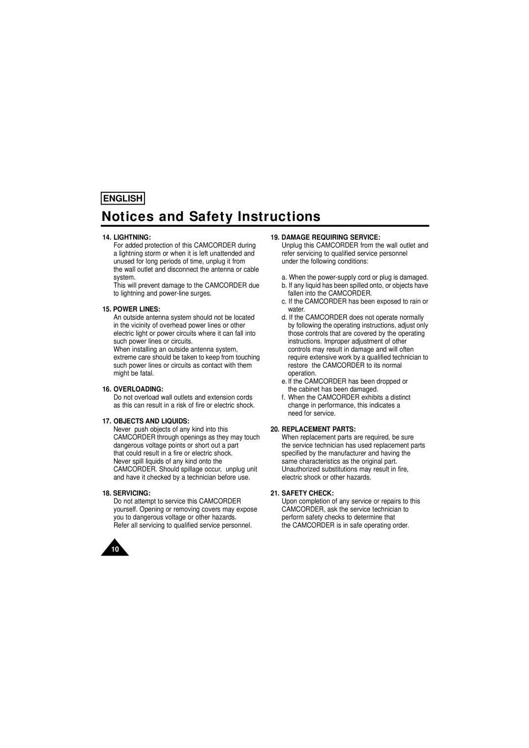 Samsung SCW61/W62 manual Lightning, Power Lines, Overloading, Objects and Liquids, Servicing, Damage Requiring Service 