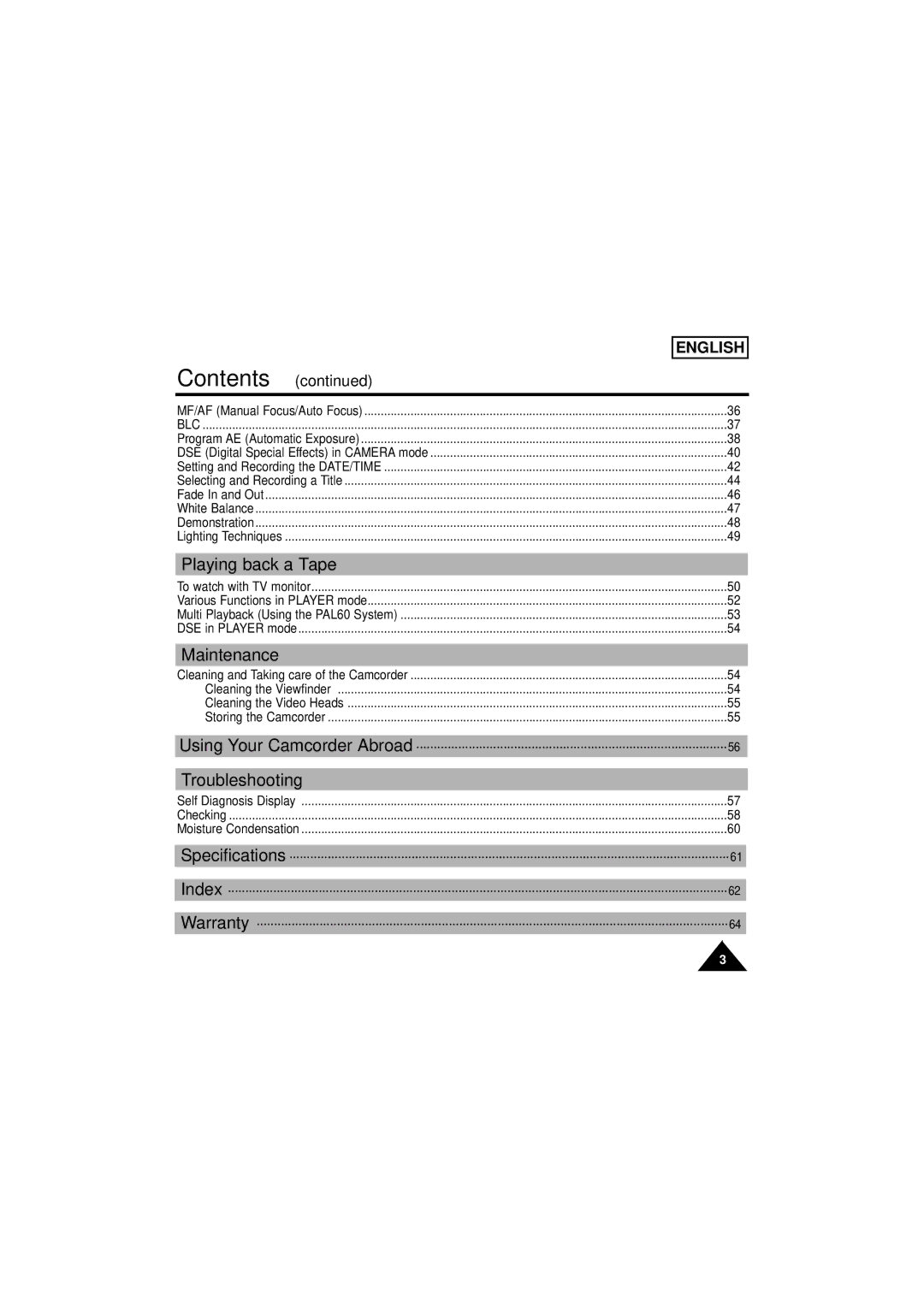 Samsung SCW61/W62 manual Playing back a Tape 