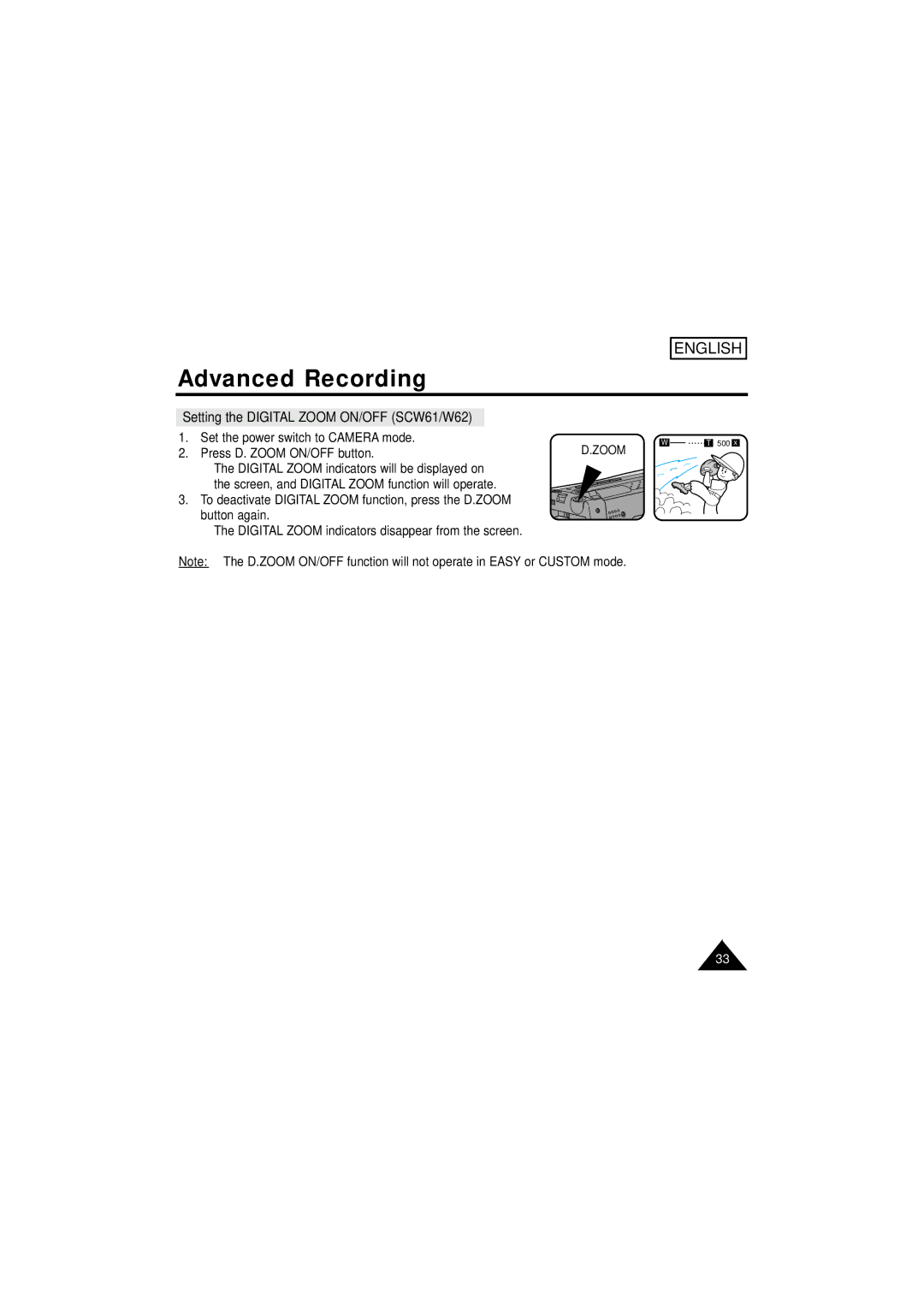 Samsung manual Setting the Digital Zoom ON/OFF SCW61/W62 