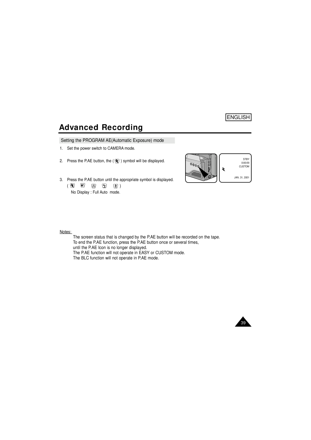 Samsung SCW61/W62 manual Setting the Program AEAutomatic Exposure mode 