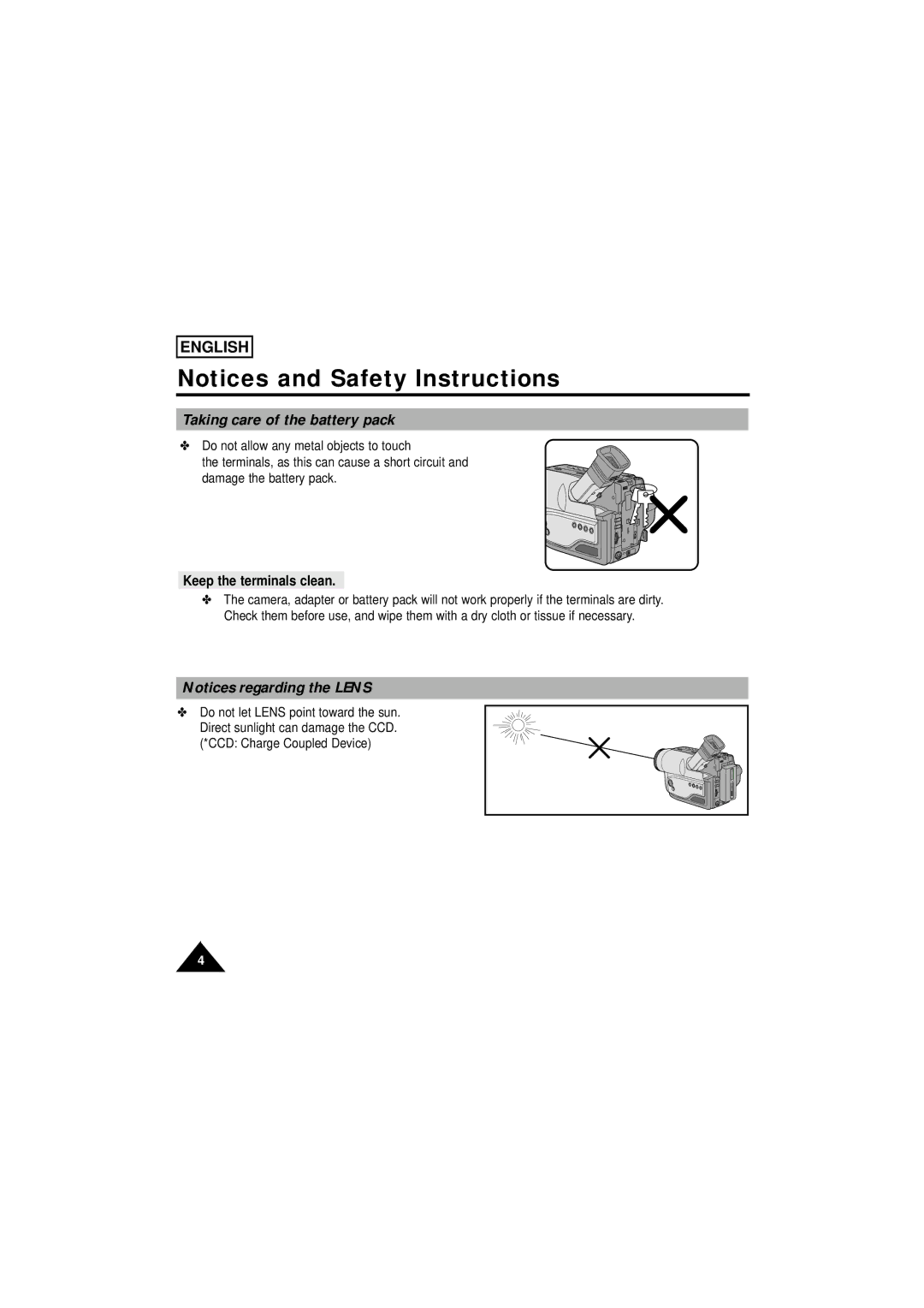 Samsung SCW61/W62 manual Taking care of the battery pack, Keep the terminals clean 