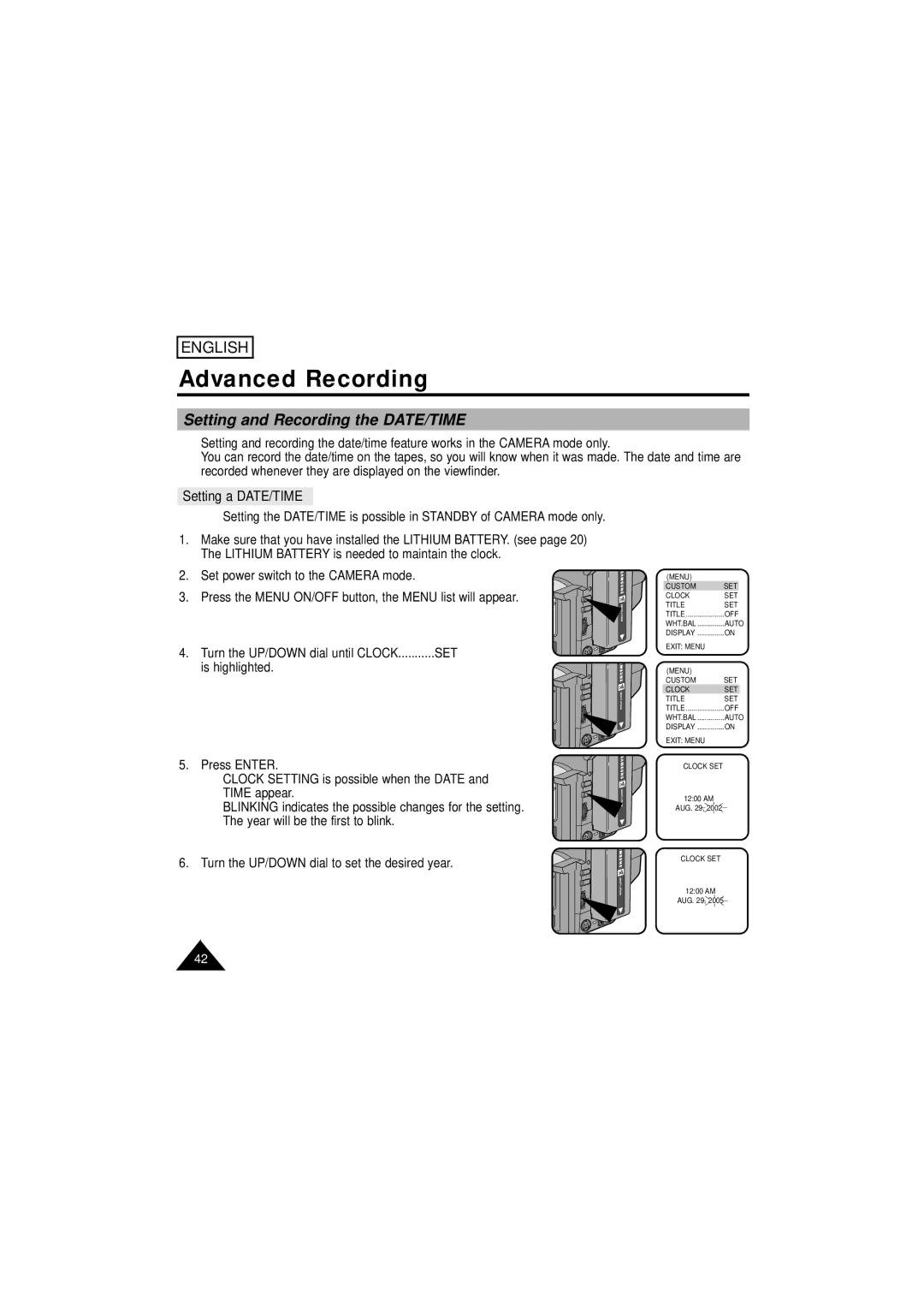 Samsung SCW61/W62 manual Setting and Recording the DATE/TIME, Setting a DATE/TIME 