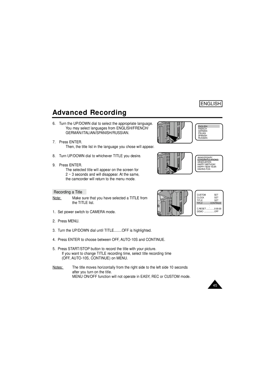 Samsung SCW61/W62 manual Recording a Title 