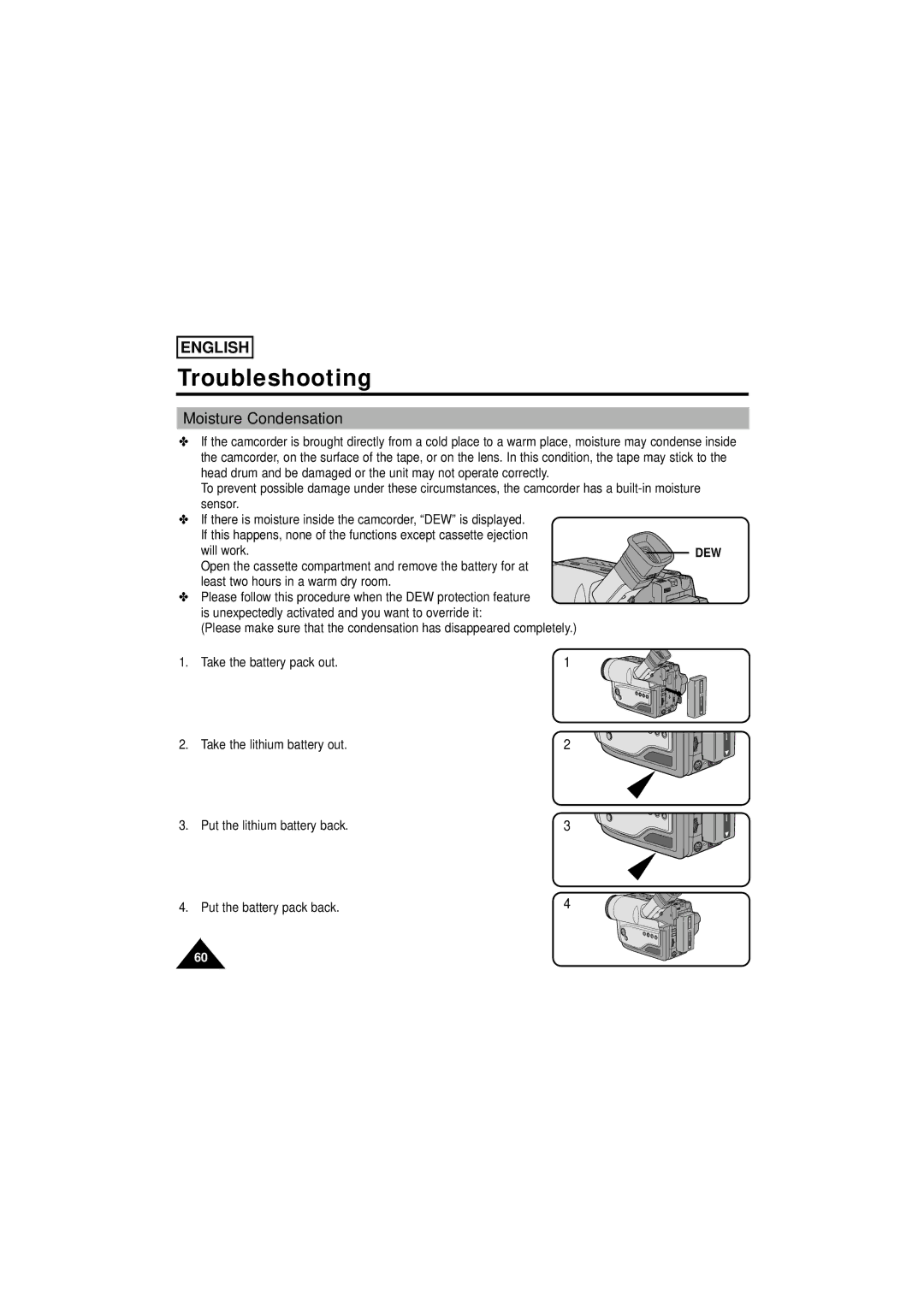 Samsung SCW61/W62 manual Moisture Condensation, Dew 