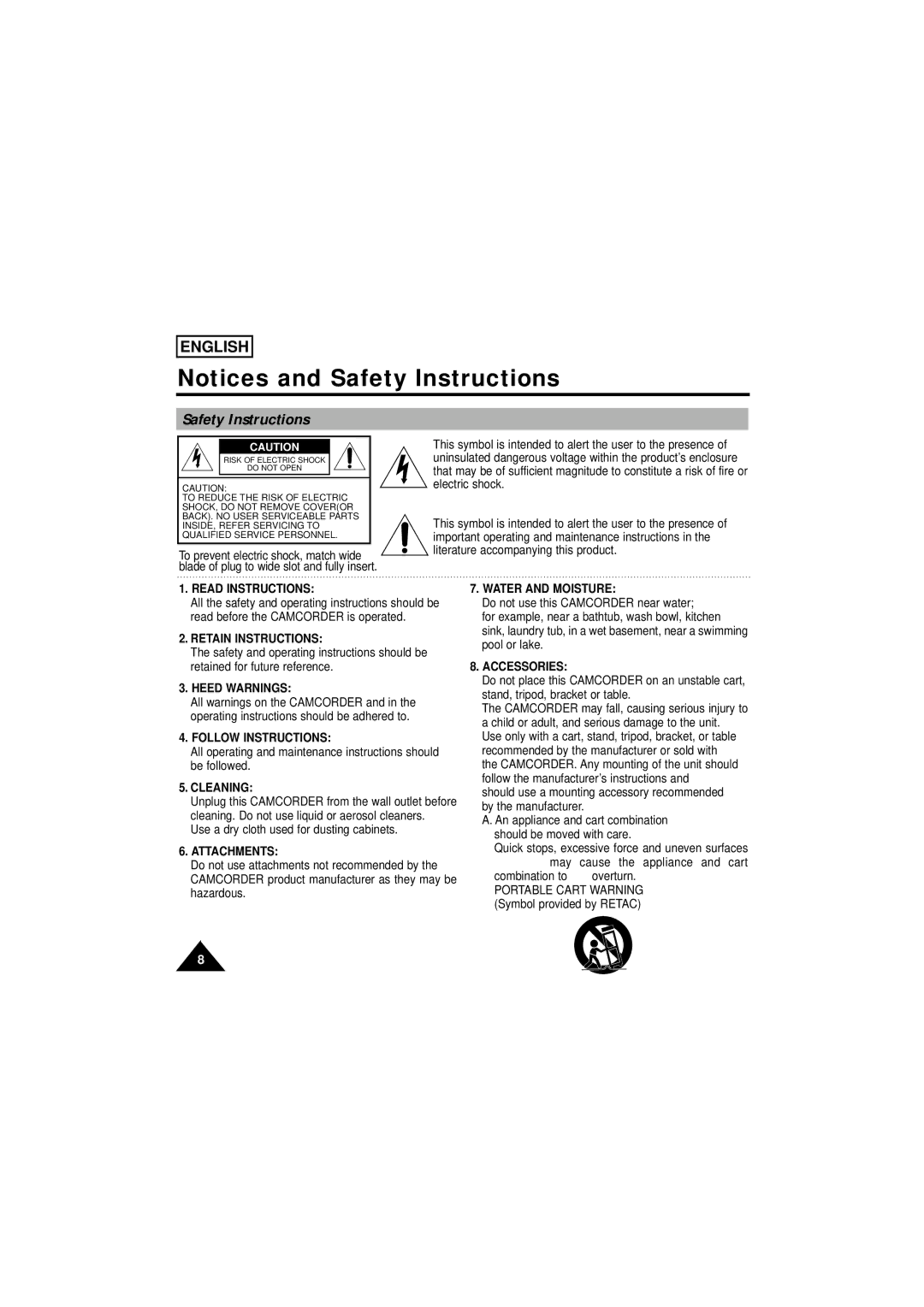 Samsung SCW61/W62 manual Safety Instructions 