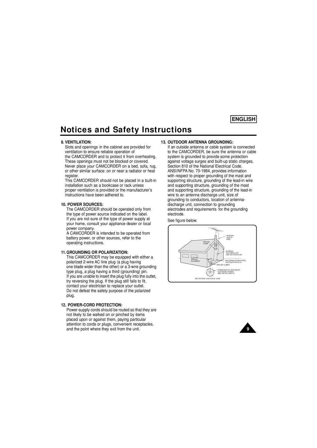 Samsung SCW61/W62 Ventilation, Power Sources, Grounding or Polarization, POWER-CORD Protection, Outdoor Antenna Grounding 