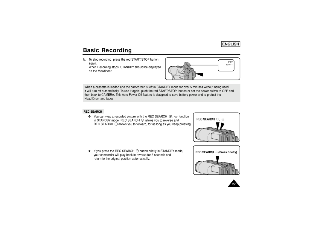 Samsung SCW71/W73 manual REC Search Press briefly 