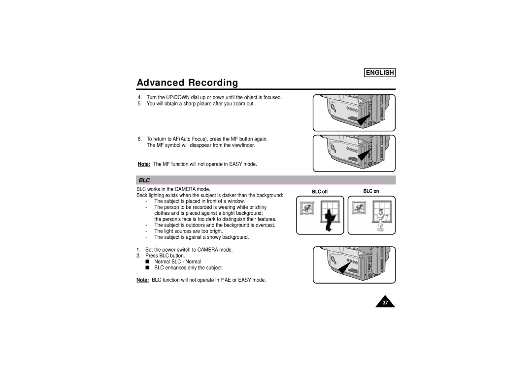 Samsung SCW71/W73 manual Blc, BLC off 