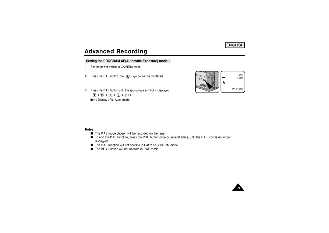 Samsung SCW71/W73 manual Setting the Program AEAutomatic Exposure mode 