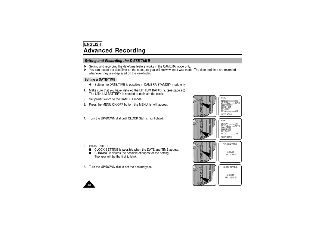 Samsung SCW71/W73 manual Setting and Recording the DATE/TIME, Setting a DATE/TIME 