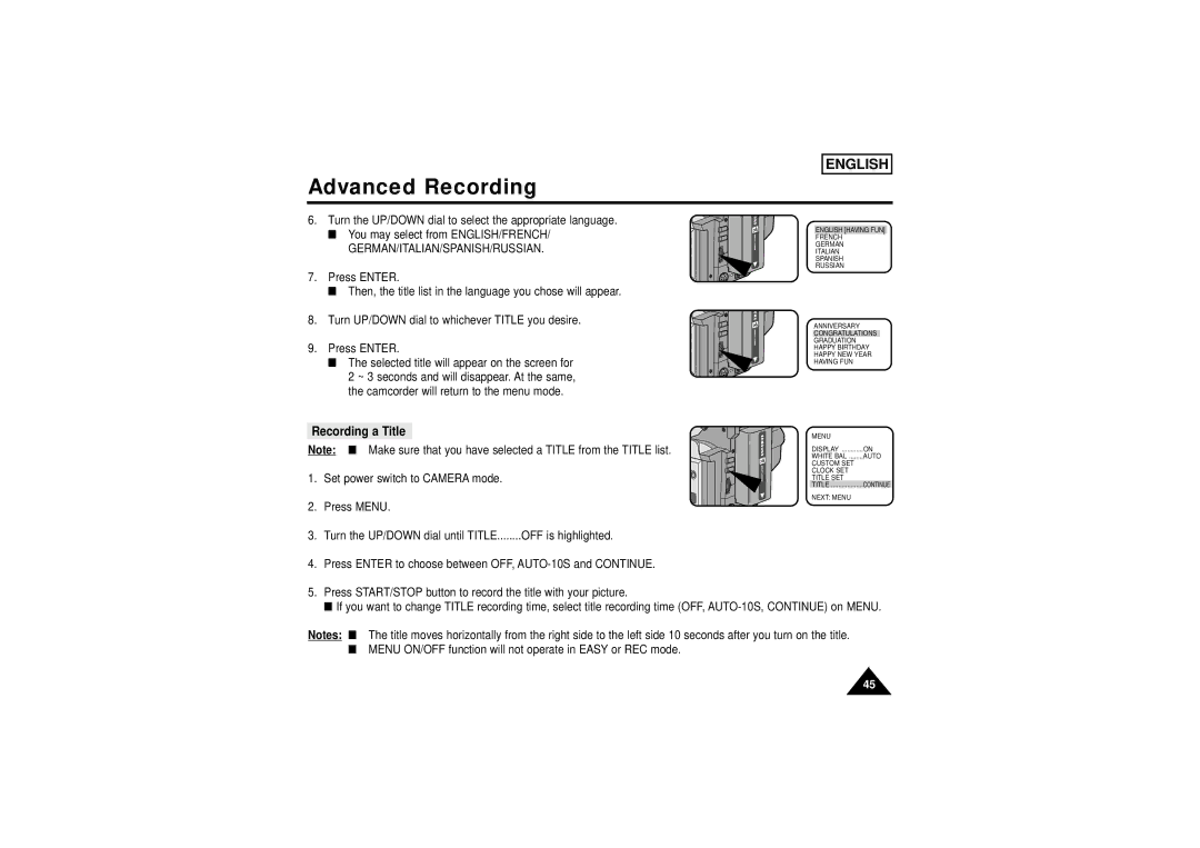 Samsung SCW71/W73 manual Recording a Title 