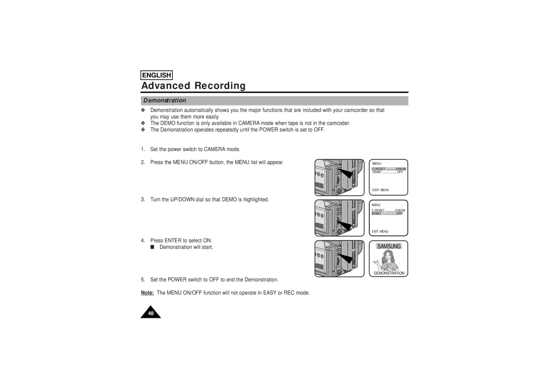 Samsung SCW71/W73 manual Demonstration 