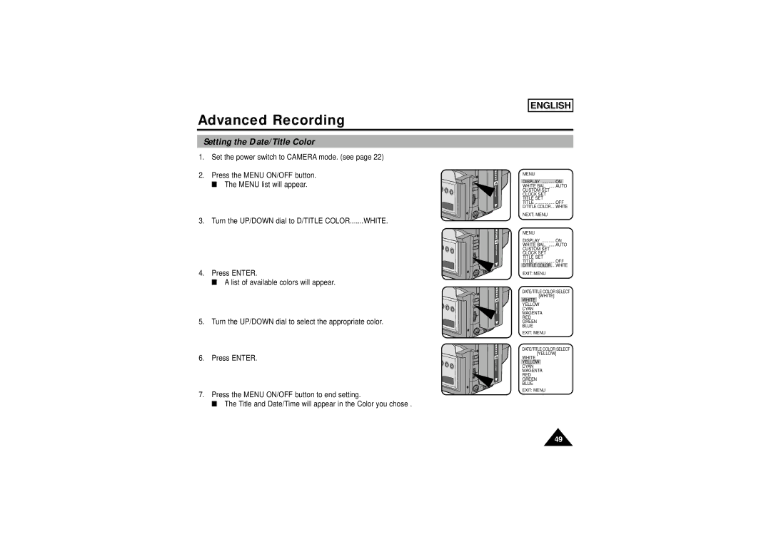 Samsung SCW71/W73 manual Setting the Date/Title Color 
