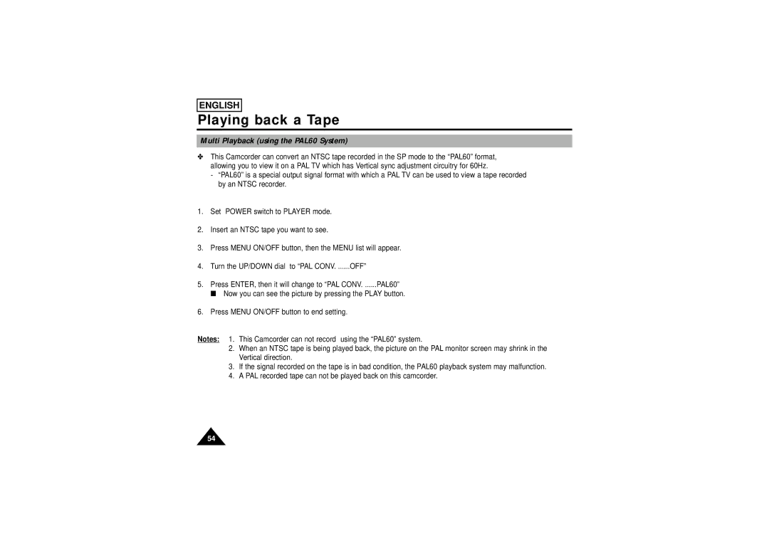 Samsung SCW71/W73 manual Multi Playback using the PAL60 System 