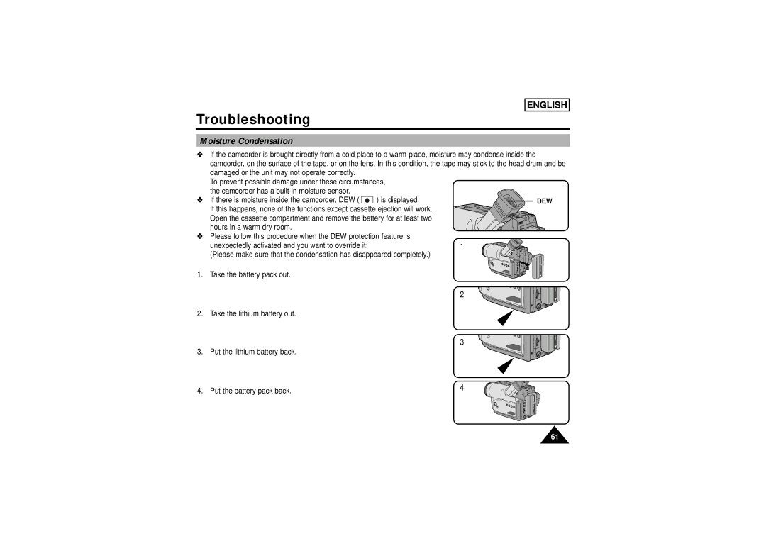 Samsung SCW71/W73 manual Moisture Condensation 