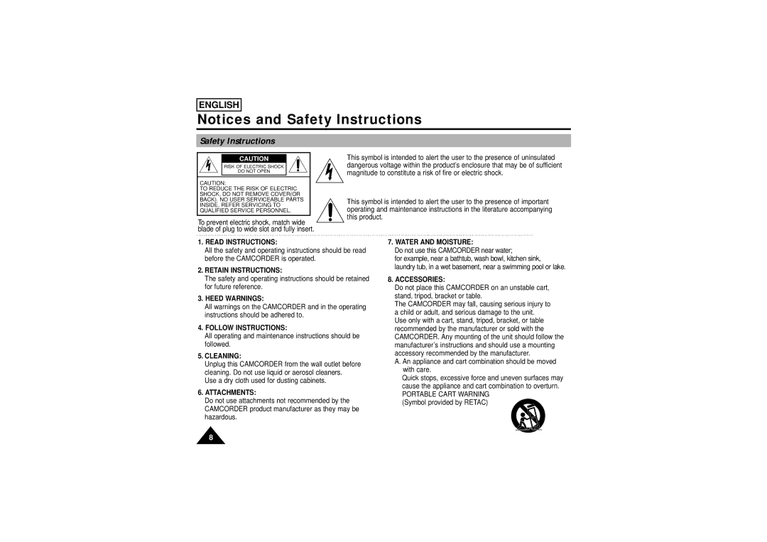 Samsung SCW71/W73 manual Safety Instructions 