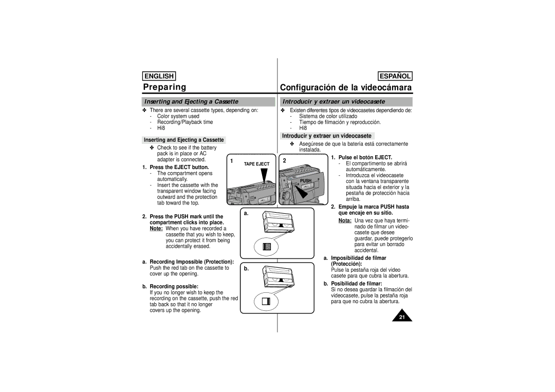 Samsung SCW71/W73 manual Introducir y extraer un videocasete 