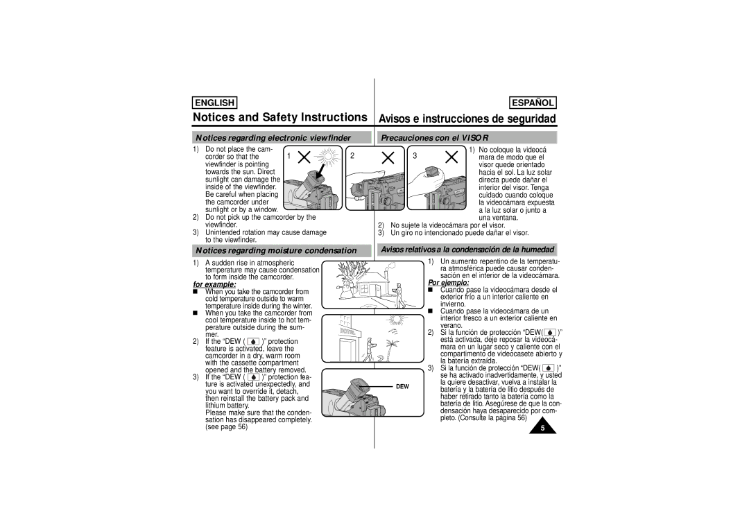 Samsung SCW71/W73 manual Precauciones con el Visor 