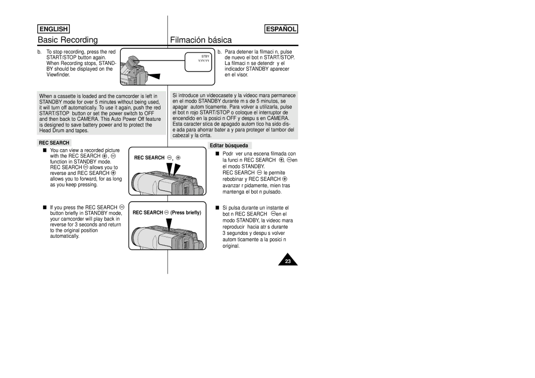 Samsung SCW80/W87 You can view a recorded picture With the REC Search, Function in Standby mode, REC Search Press briefly 