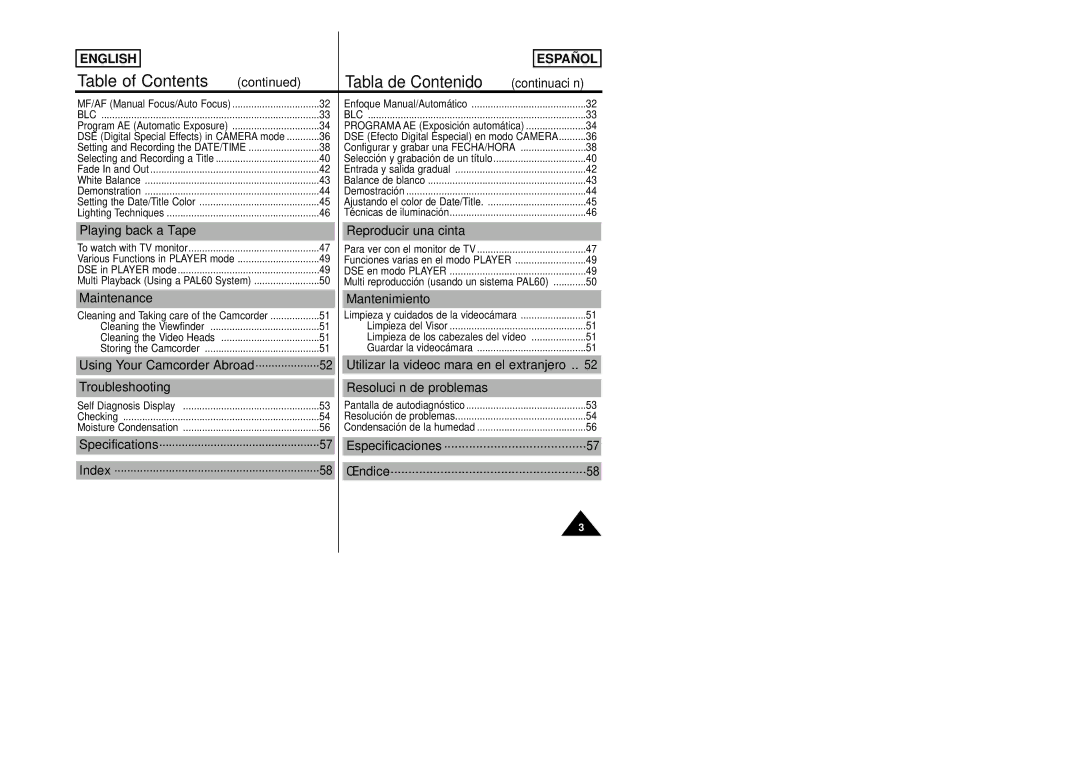 Samsung SCW80/W87 manual Table of Contents 