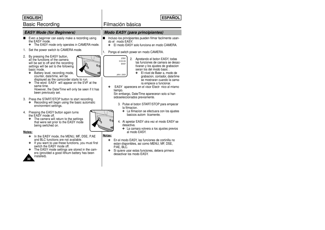 Samsung SCW80/W87 manual Easy Mode for Beginners, Modo Easy para principiantes, Installed, El nivel de Batería, modo de 