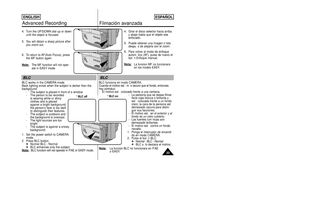 Samsung SCW80/W87 manual Blc 