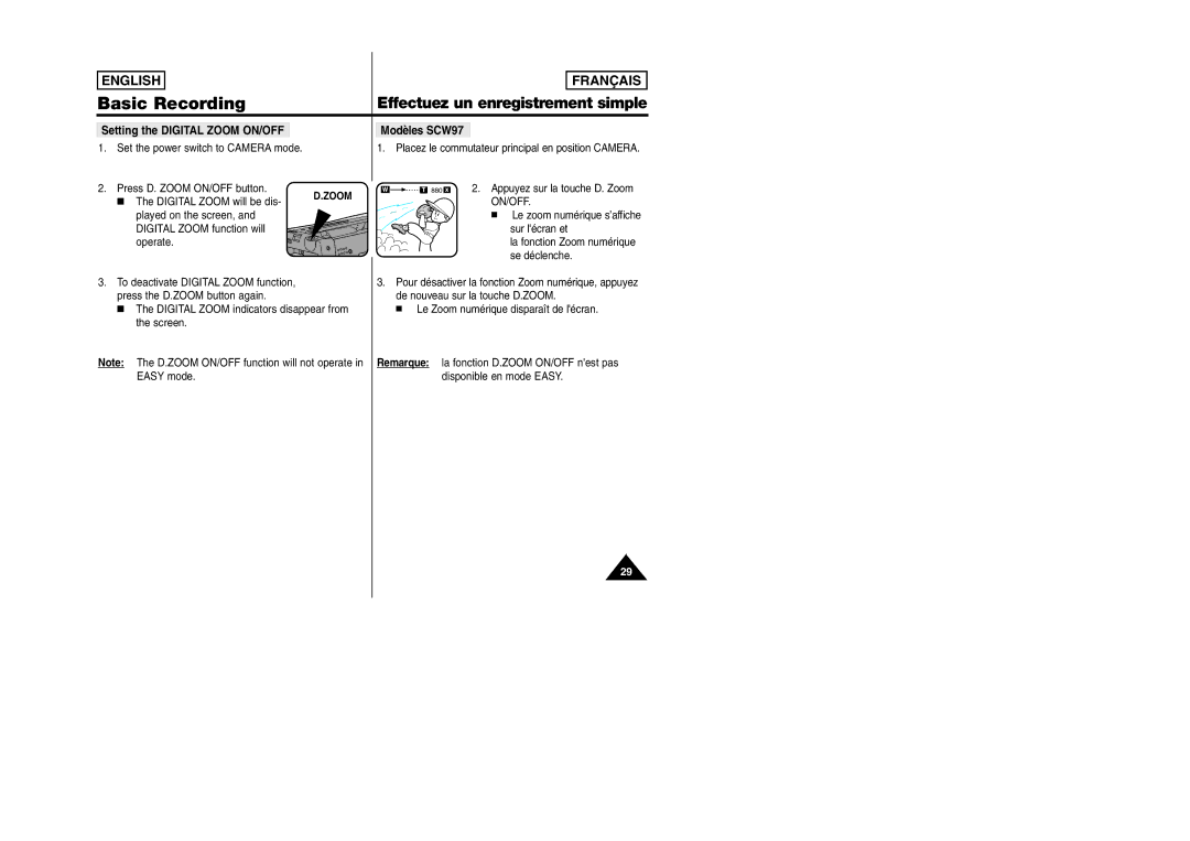 Samsung SCW97 manual On/Off 