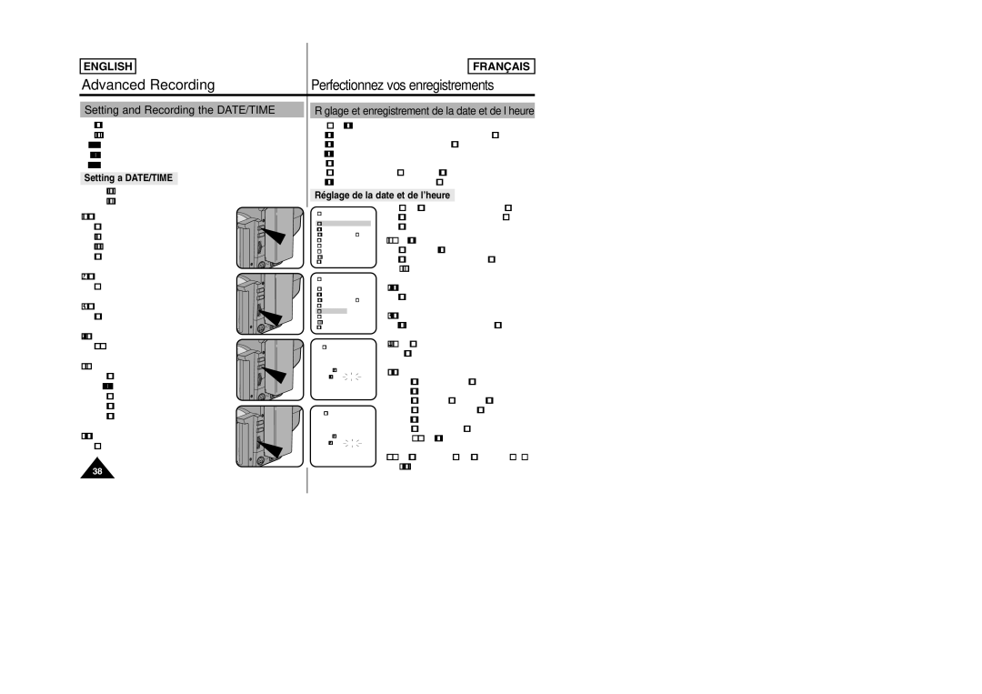 Samsung SCW97 manual Setting and Recording the DATE/TIME, Setting a DATE/TIME, Réglage de la date et de l’heure 