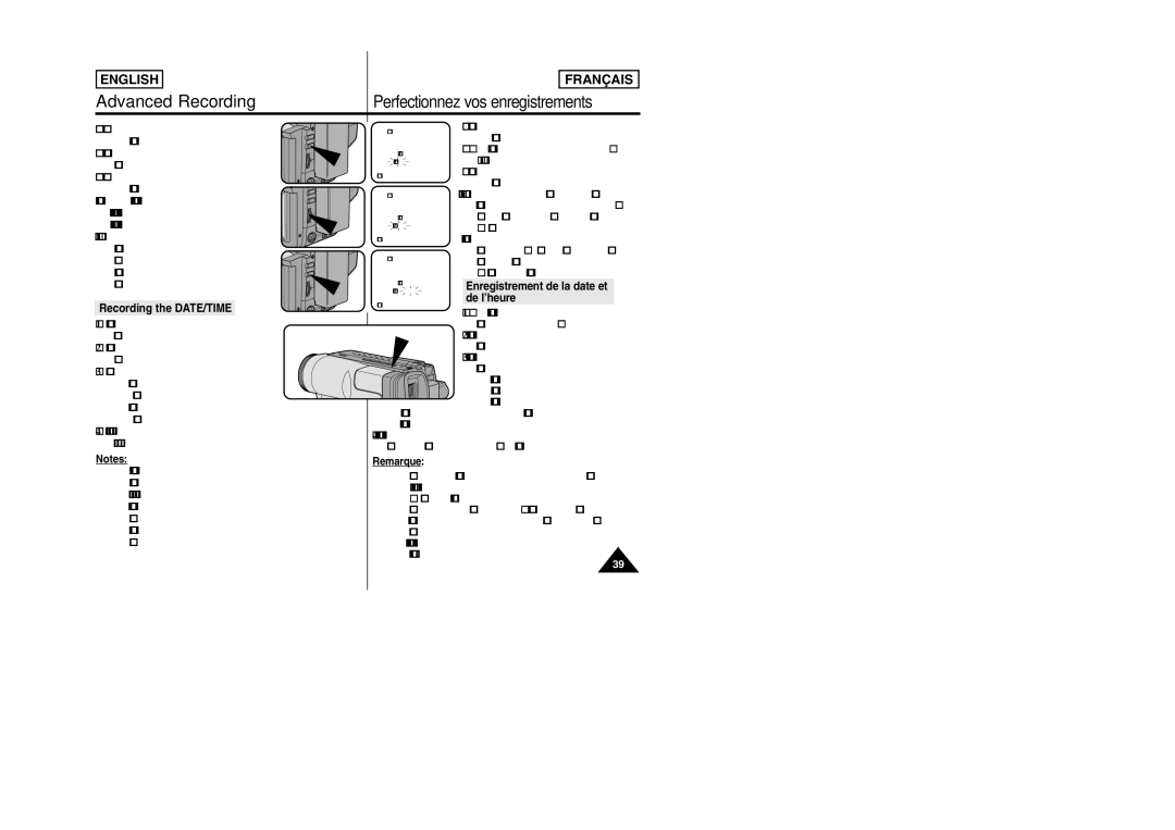 Samsung SCW97 manual Appuyez sur Enter Le mois clignote, Recording the DATE/TIME, De l’heure, Enregistrement de la date et 
