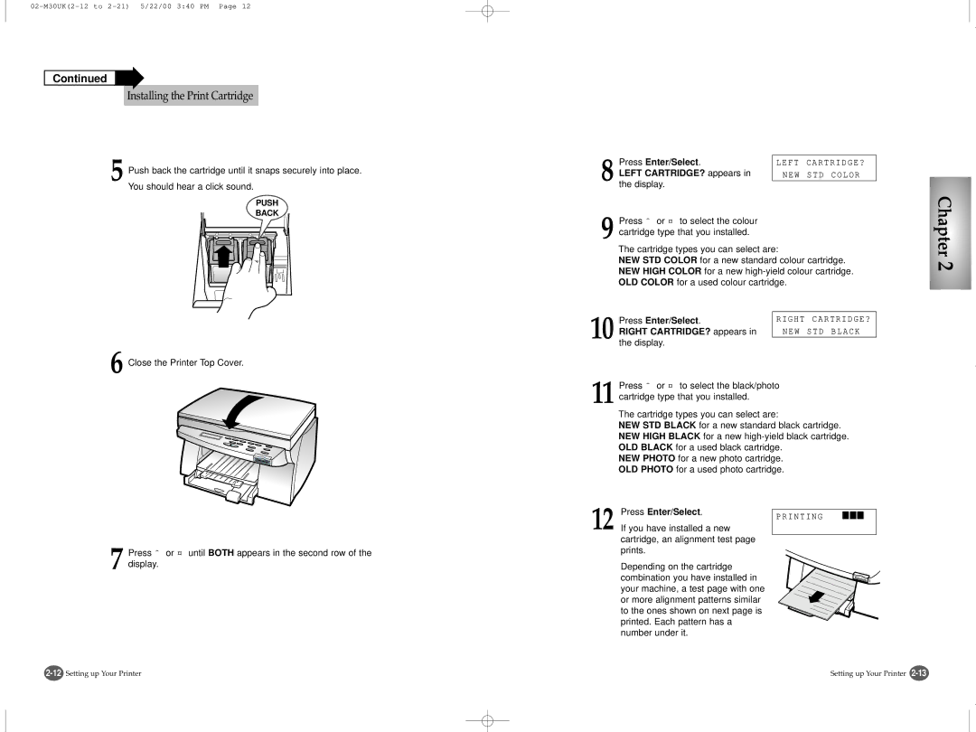 Samsung SCX-1000 Series manual Press Enter/Select Left CARTRIDGE? appears, Right CARTRIDGE? appears, Display 