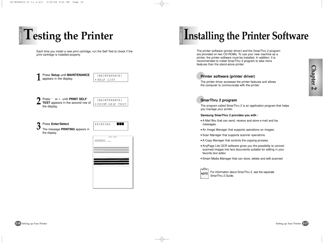 Samsung SCX-1000 Series manual Printer software printer driver, SmarThru 2 program, Samsung SmarThru 2 provides you with 