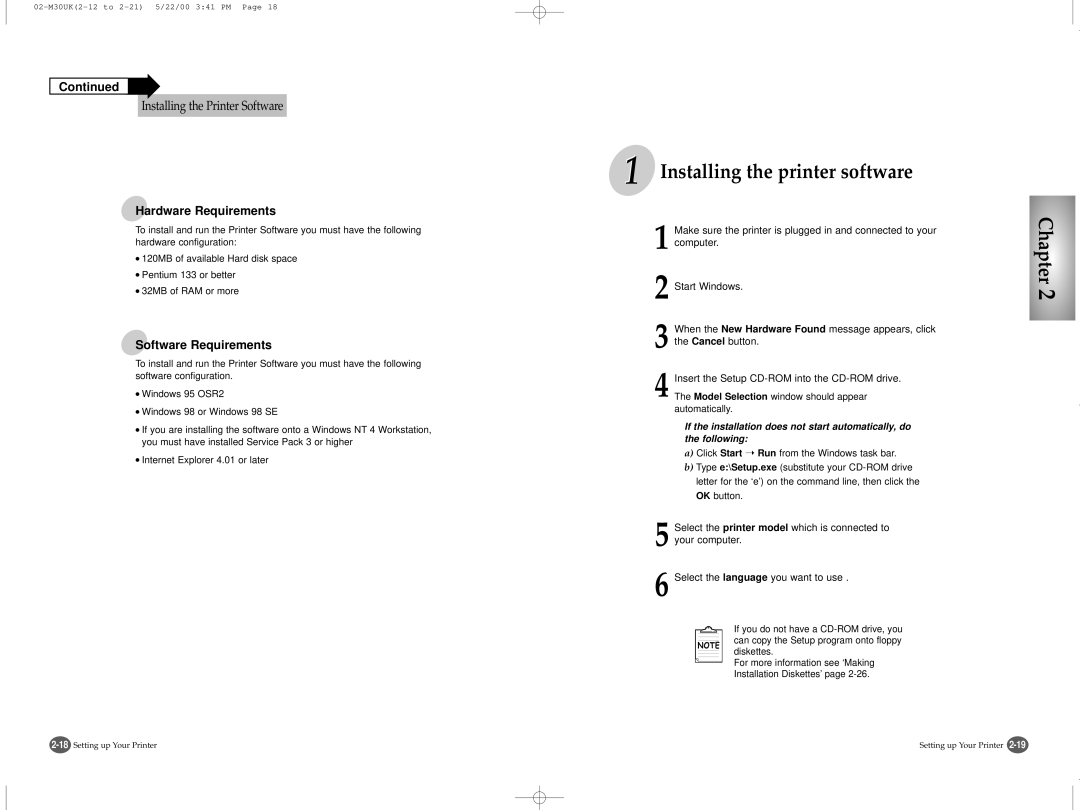 Samsung SCX-1000 Series manual Hardware Requirements, Software Requirements 