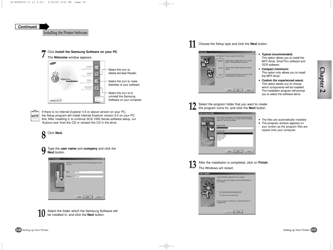 Samsung SCX-1000 Series manual Typical recommended 