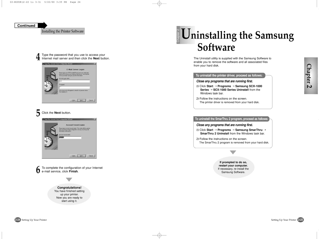 Samsung SCX-1000 Series manual To uninstall the printer driver, proceed as follows, Congratulations 