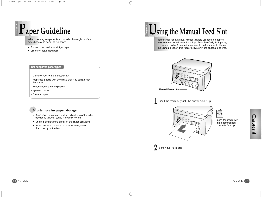 Samsung SCX-1000 Series manual Not supported paper types, Smoothness and colour of the paper, Use only undamaged paper 