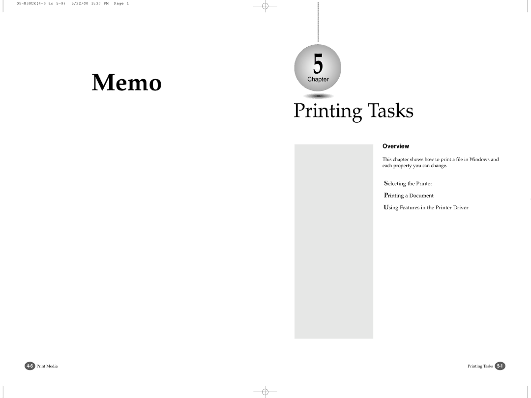 Samsung SCX-1000 Series manual Printing Tasks, Overview 