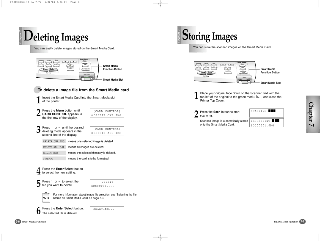 Samsung SCX-1000 Series manual To delete a image file from the Smart Media card 