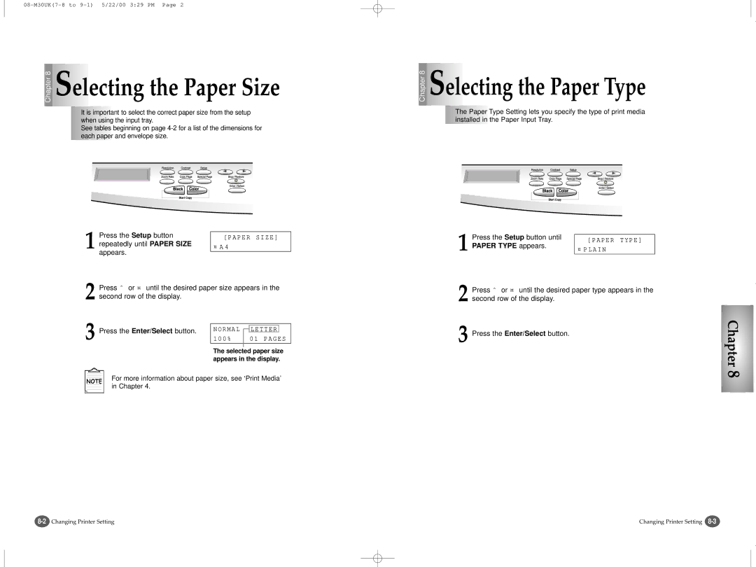 Samsung SCX-1000 Series manual Paper Type appears 