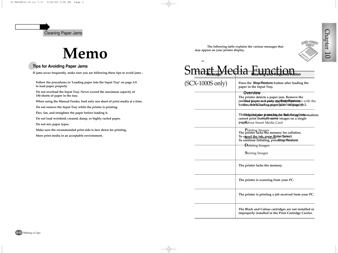 Samsung SCX-1000 Series manual Tips for Avoiding Paper Jams 