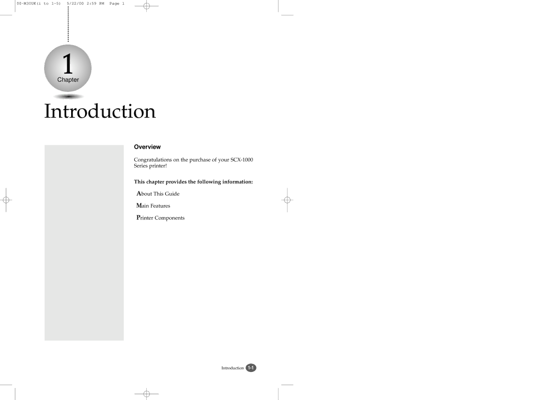 Samsung SCX-1000 Series manual Introduction, Overview 