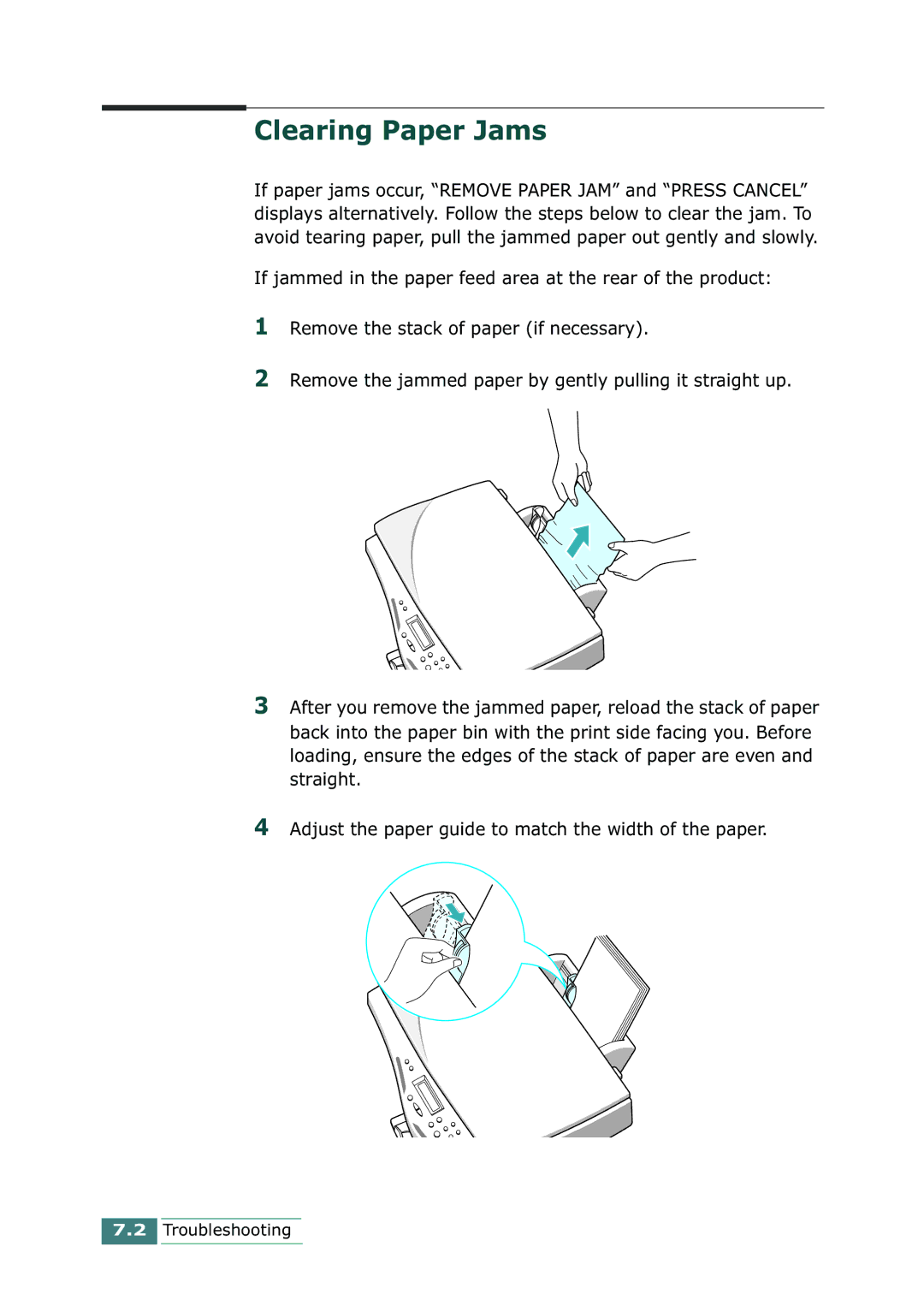 Samsung SCX-1100 manual Clearing Paper Jams 